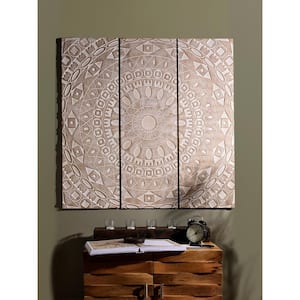 3-Piece Natural Carved Wood Rustic Wall Panel Set