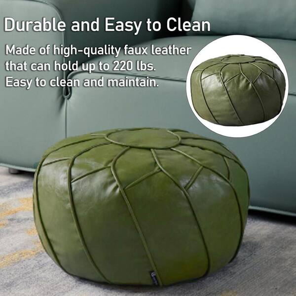 White Green Faux Leather Round Ottoman Pouf Cover Waterproof