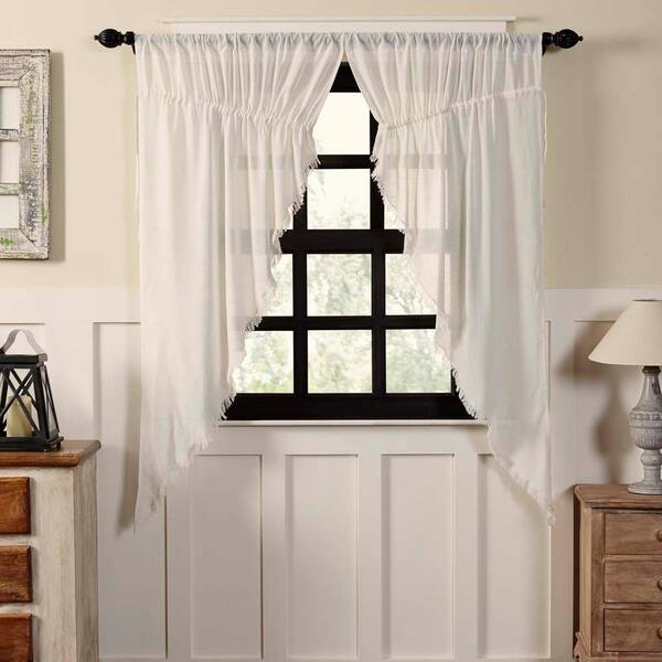 cigarette curtains VHC BRANDS Tobacco Cloth Antique White Cotton 36 in. W x 63 in. L Sheer Rod  Pocket Prairie Window Panel Pair 8318