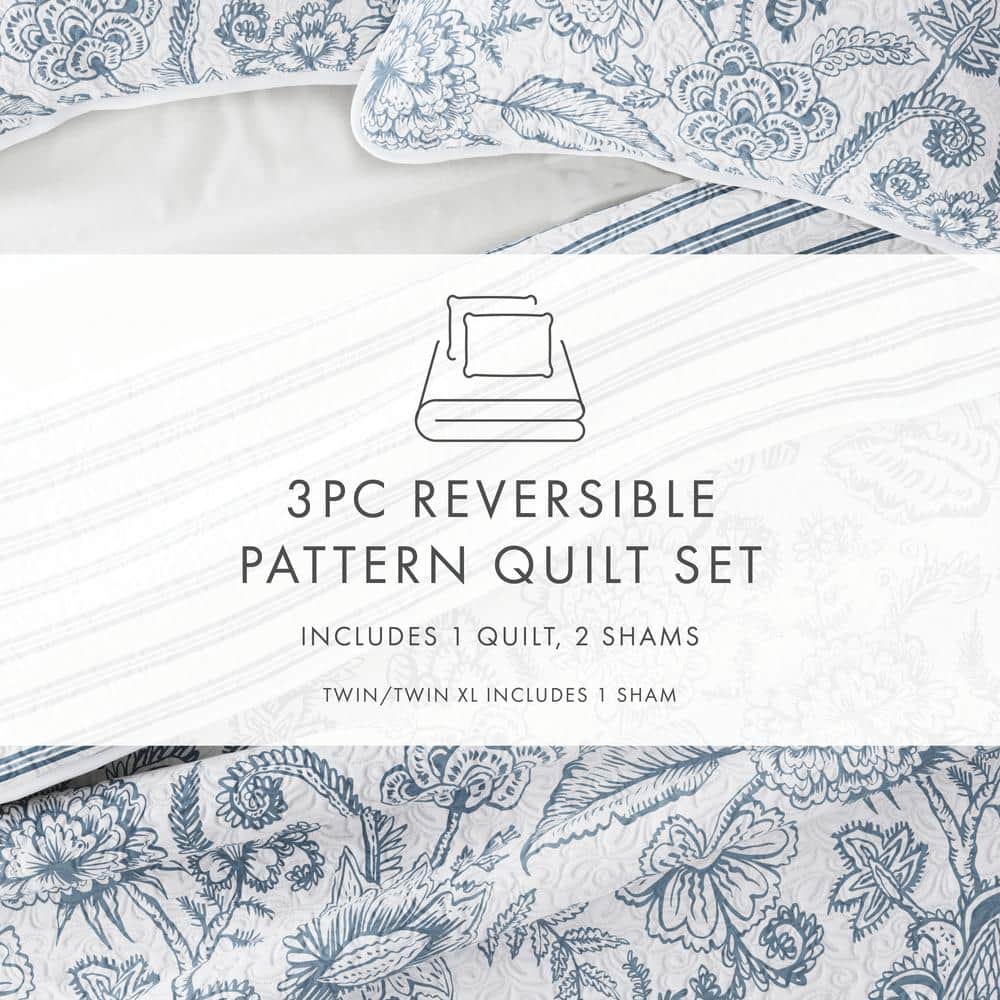 Dusk Blue King/California King Reversible Microfiber Quilt Set