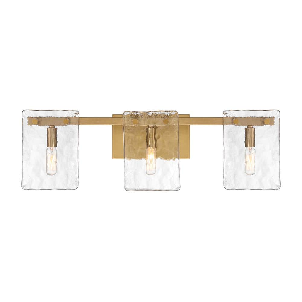 Genry 25 in. 3-Light Warm Brass Bathroom Vanity Light with Clear Rippled Glass Panes price history on PriceWatchPro