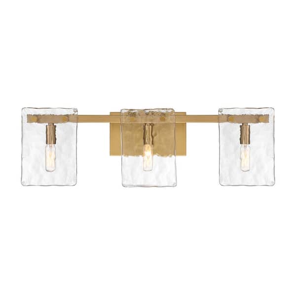Savoy House Genry 25 in. 3-Light Warm Brass Bathroom Vanity Light with Clear Rippled Glass Panes