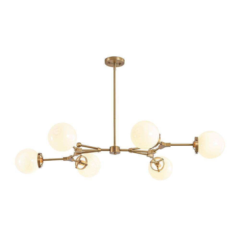 Aureon 6-Light Modern Matte Brass Sputnik Style Branch Adjustable Chandelier with Opal Glass Globes Shade price history on PriceWatchPro