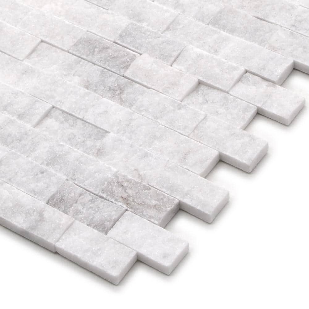 Gray and White Natural Stone Peel and Stick Mosaic Tile