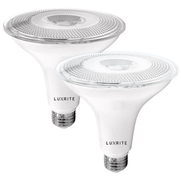 LUXRITE 90-Watt Equivalent PAR38 Dusk to Dawn Sensor LED Light Bulb E26 Base 5000K Bright White (2-Pack)