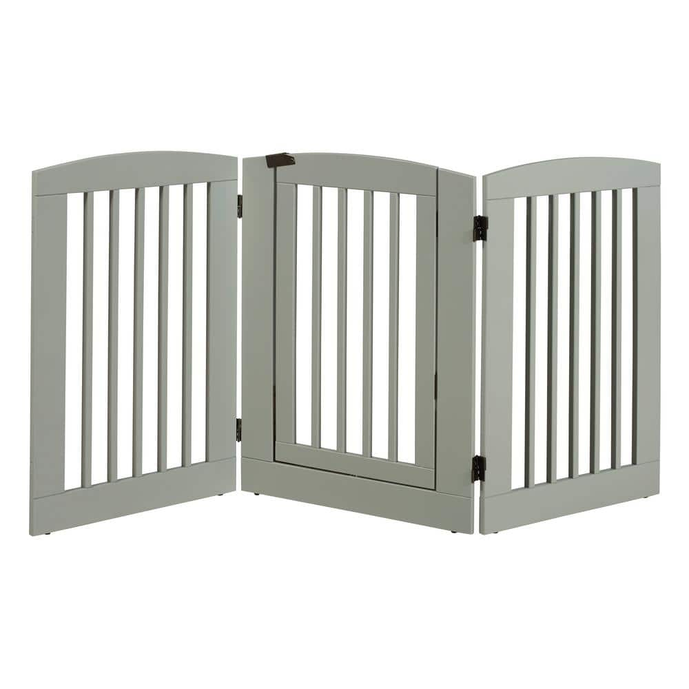 Camaflexi Ruffluv 36 in. H Wood 3-Panel Expansion Grey Pet Gate with ...