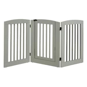 Ruffluv 36 in. H Wood 3-Panel Expansion Grey Pet Gate with Door