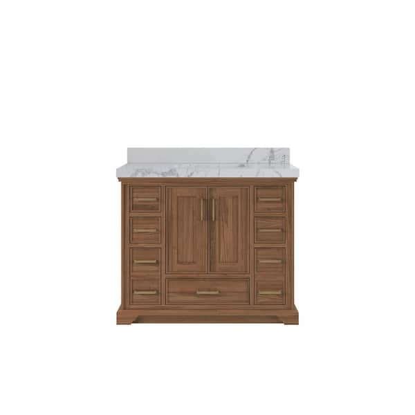 Willow Collections Charlotte Teak 42 in. W x 22 in. D x 36 in. H Single Sink Bath Vanity in Dark Natural with 2" Venatino Quartz Top