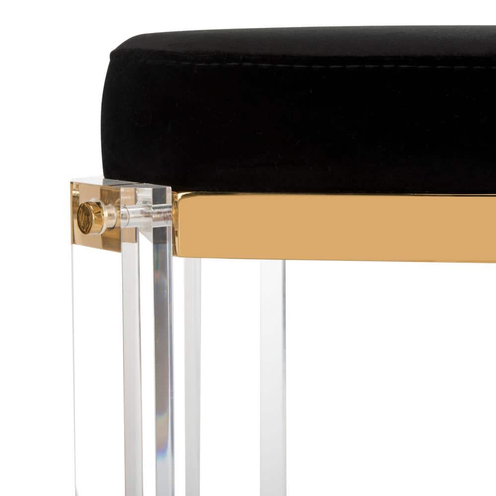 Black Acrylic and Brass Backless Bar Stool