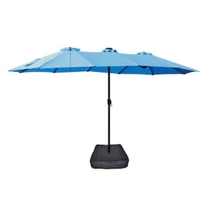 15x 9 ft. LED Large Double-Sided Rectangular Outdoor Twin Patio Market Umbrella in Blue