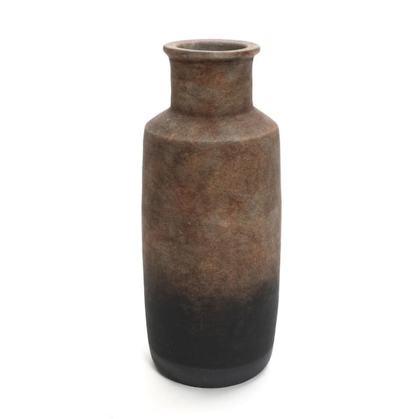 LuxenHome 14.8 in. Brown Ombre Terracotta Narrow Vase