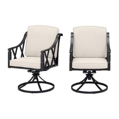 Harmony Hill Black Steel Outdoor Patio Motion Dining Chairs with CushionGuard Almond Tan Cushions (2-Pack)