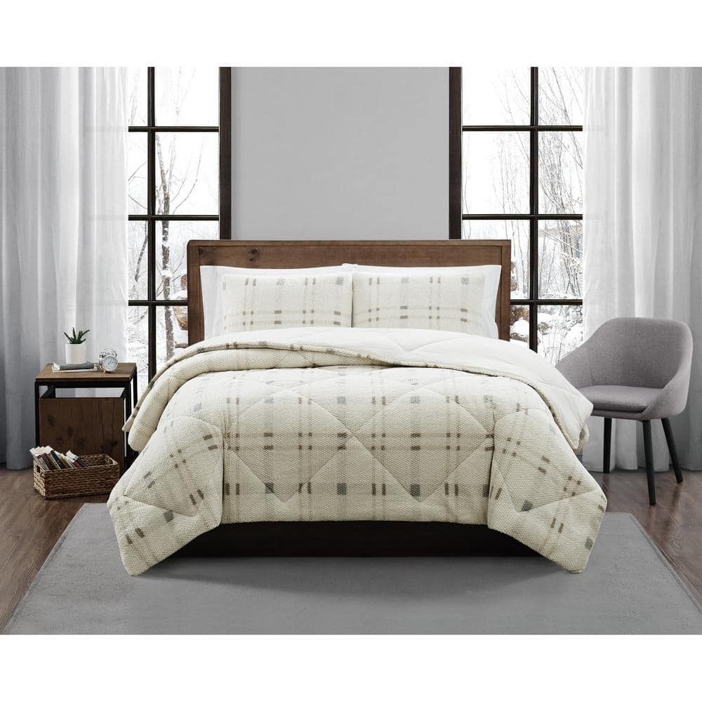 Popcorn Plaid Plush 2 Piece Comforter Set, Twin