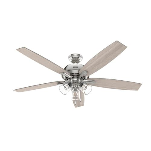 Dondra 60 in. Indoor Brushed Nickel Ceiling Fan with Light Kit Included Hunter Ceiling Fans With Lights
