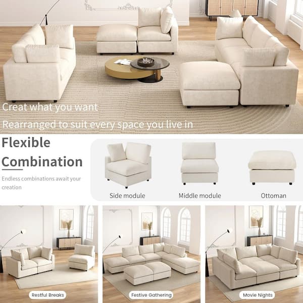 Magic Home Minimalist 134 in. Square Arm 8-Piece Chenille U