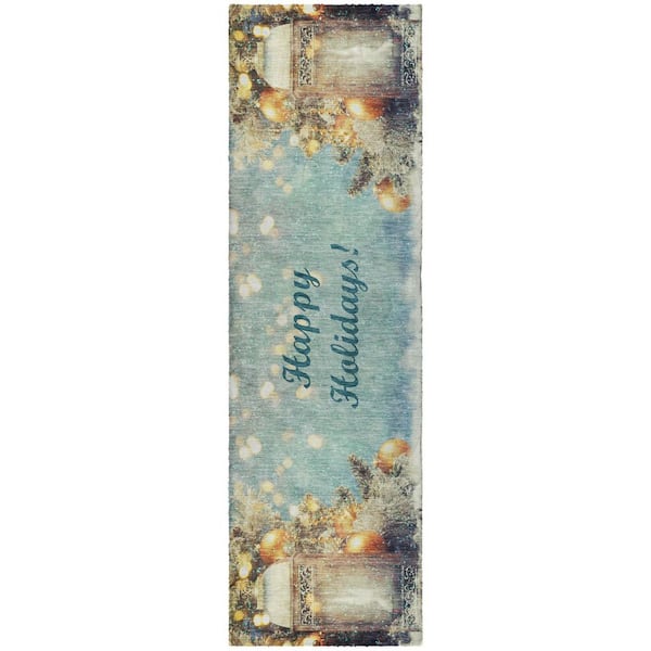 Dream Shag Premium Machine Washable Abstract ADS214 Blue 2 ft. x 7 ft. Runner Rug