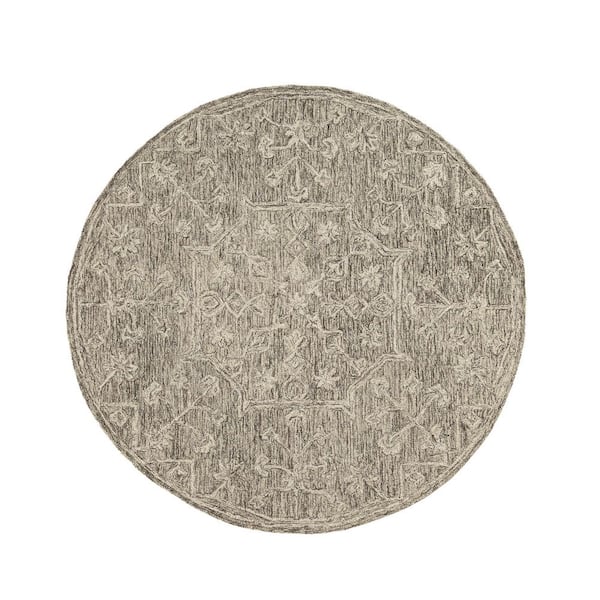 Jade Vintage Floral Hand-Tufted Wool Oriental Brown 5 ft. Round Indoor Rug