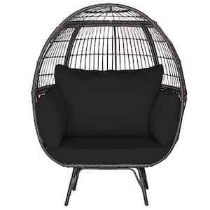 Patio Rattan Wicker Lounge Chair Oversized Outdoor Metal Frame Egg Chair with 4 Black Cushions