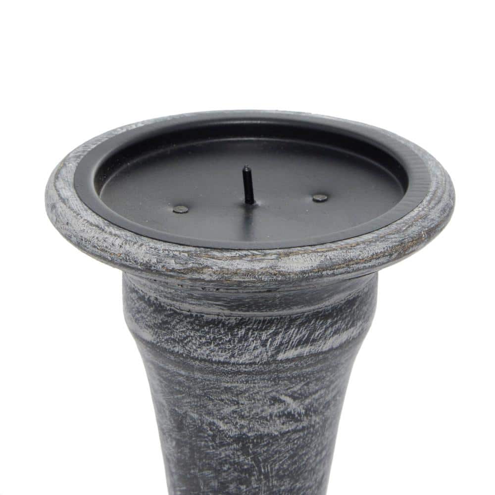 Black Mango Wood Ridge Embellished Candle Holders, Set of 3