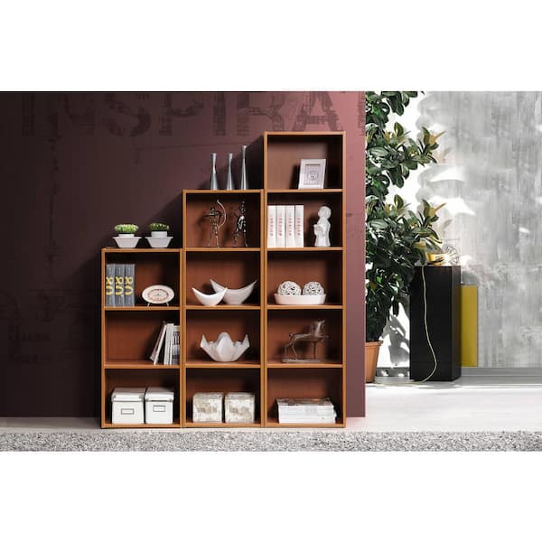 HODEDAH 47.36 in. Cherry Wood 4-shelf Standard Bookcase with