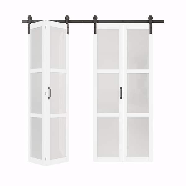 Ark Design 72 In X 84 In 3 Lite Tempered Frosted Glass White Primed Mdf Glass Bi Fold Sliding 8195