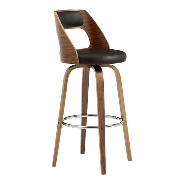 Benjara 30 in. Brown Low Back Wooden Frame Bar Stool with Leather Seat