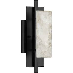 Lowery Collection 5-3/4 in. 1-Light Matte Black Industrial Luxe Wall Sconce with Aged Silver Leaf Accent