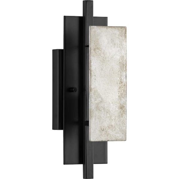 Progress Lighting Lowery Collection 5-3/4 in. 1-Light Matte Black Industrial Luxe Wall Sconce with Aged Silver Leaf Accent