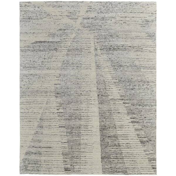 12 ft. x 15 ft. Ivory and Gray Abstract Hand Knotted Worn Faded Area Rug