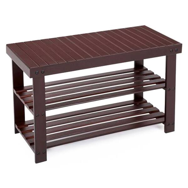 SONGMICS 17.7 in. H x 27.6 in. W Brown Bamboo Shoe Storage Bench
