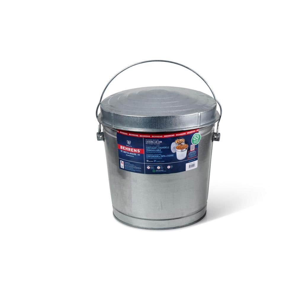 10-Gallon Galvanized Steel Round Fire Resistant Trash Can with Lid