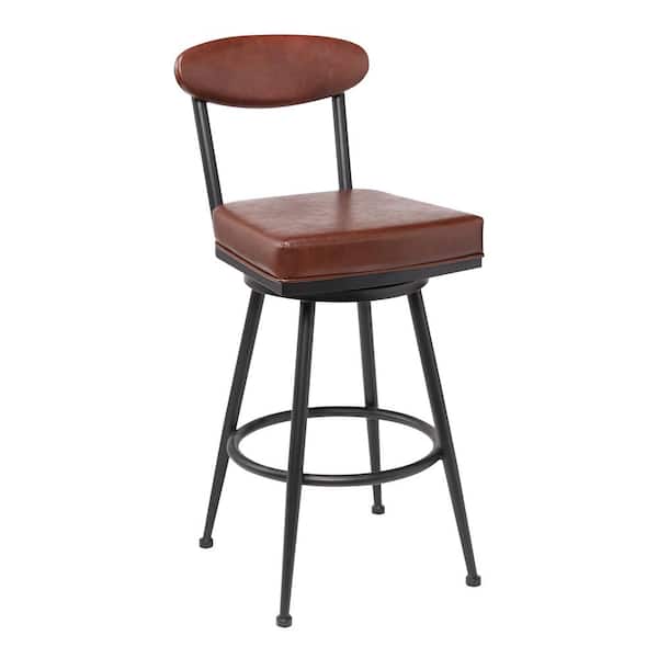 Armen Living Denver Contemporary 26 in. Black and Vintage Coffee Faux Leather Counter Height Bar Stool