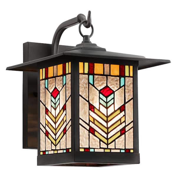 River of Goods McClain 1-Light Oil Rubbed Bronze Outdoor Stained Glass Wall Lantern Sconce