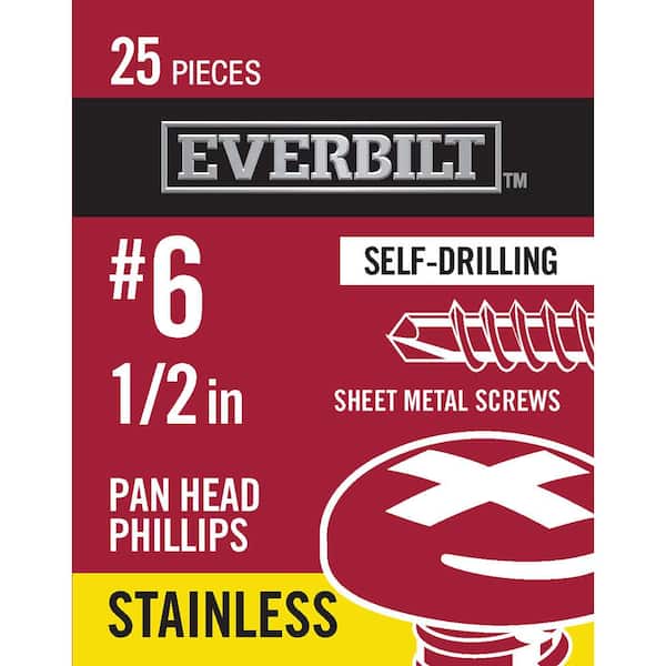 Everbilt #6 x 1-1/2 in. Phillips Pan Head Stainless Steel Sheet Metal Screw (25-Pack)