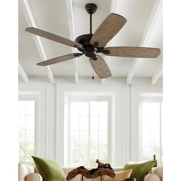 Colony Max 52 in. Transitional Aged Pewter Ceiling Fan with Light Grey Weathered Oak Blades and Pull Chain