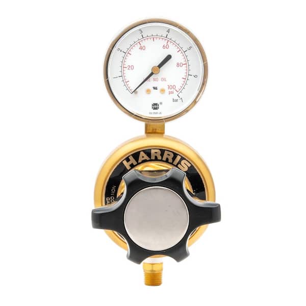 Harris High-Flow Single Gauge Inline Manifold Nitrogen, Helium, Argon, Hydrogen, Oxygen Regulator 0-50 PSIG, 1/2 in. FNPT