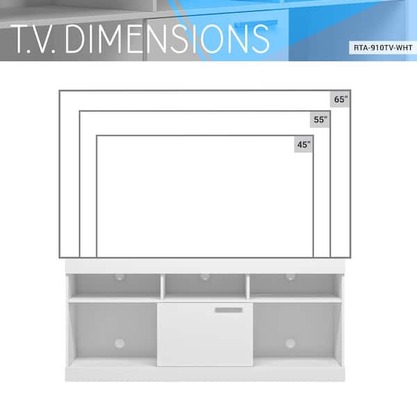 TECHNI MOBILI 61 in. W White Entertainment TV Stand with 2 open