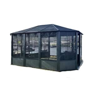 13 ft. x 13 ft. Sunroom Octagonal Solarium Screen Houses with Lockable Sliding Door, Moveable PC Screen, Sloping Roof