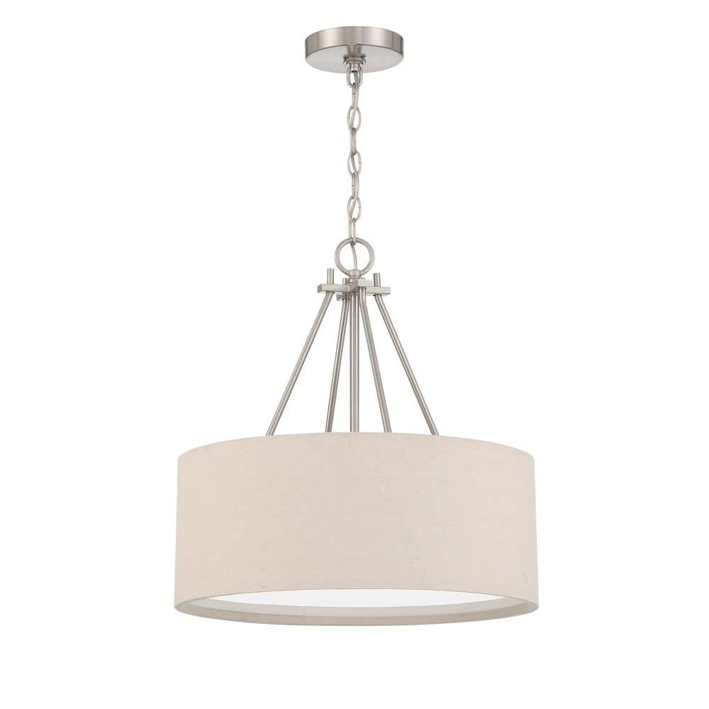 Brushed Nickel 3-Light Pendant with Beige Fabric Shade