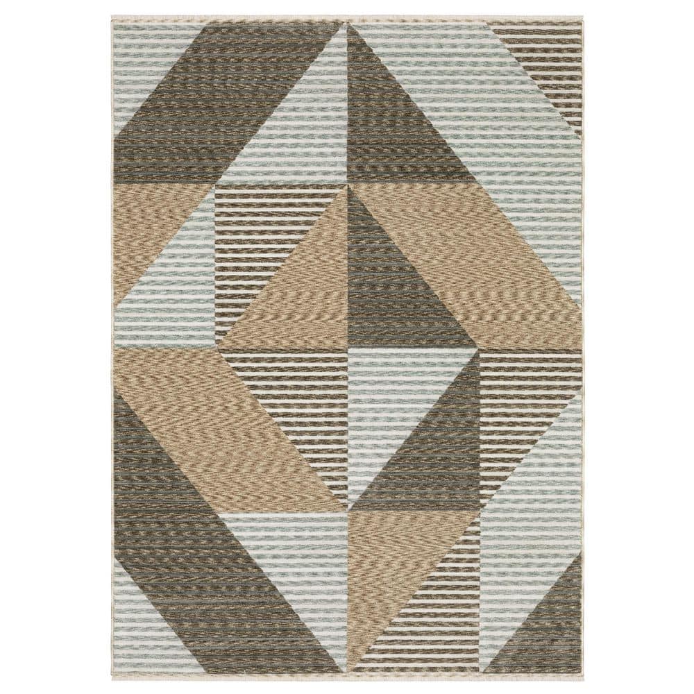 Eclipse Beige/Gray 5 ft. x 8 ft. Striped Geometric Polyester Fringe-Edge Indoor Area Rug price history on PriceWatchPro