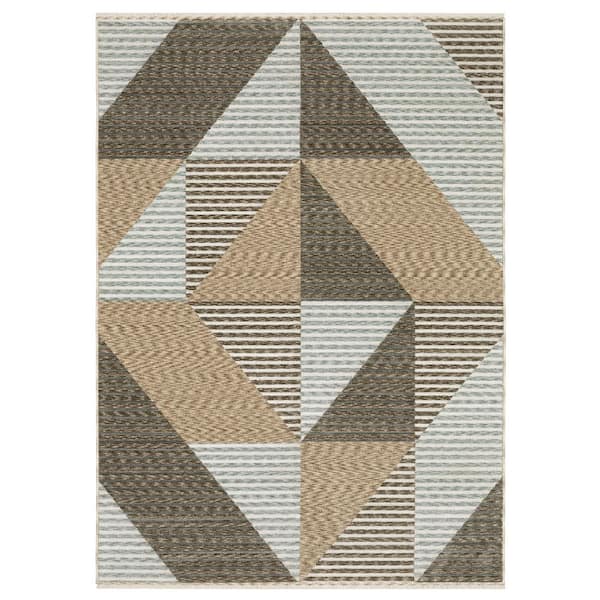 Eclipse Beige/Gray 8 ft. x 11 ft. Striped Geometric Polyester Fringe-Edge Indoor Area Rug