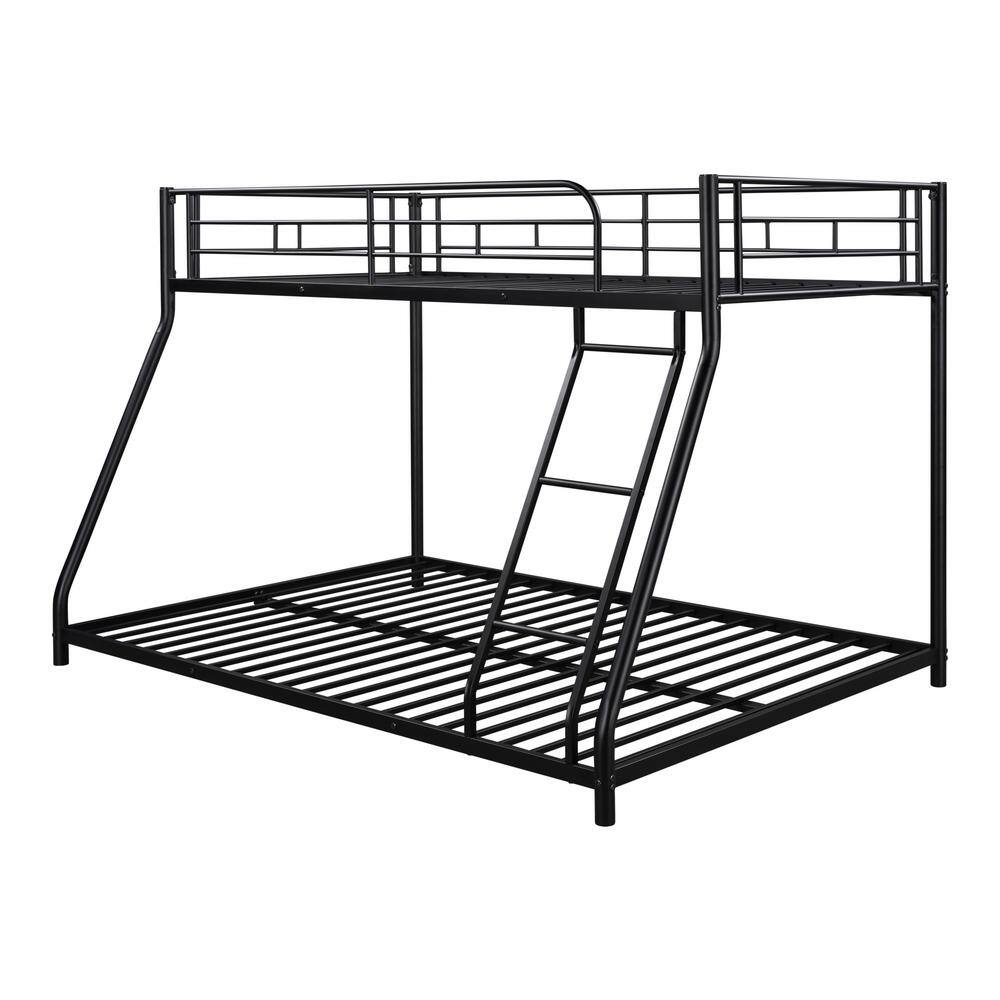 URTR Heavy Duty Black Twin Over Full Metal Bunk Bed, Metal Bed Frame with Inclined Ladder and