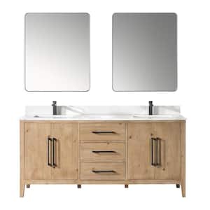 Laurel 72 in. W x 22 in. D x 34 in. H Double Sink Bath Vanity in Weathered Fir with White Quartz Top and Mirror