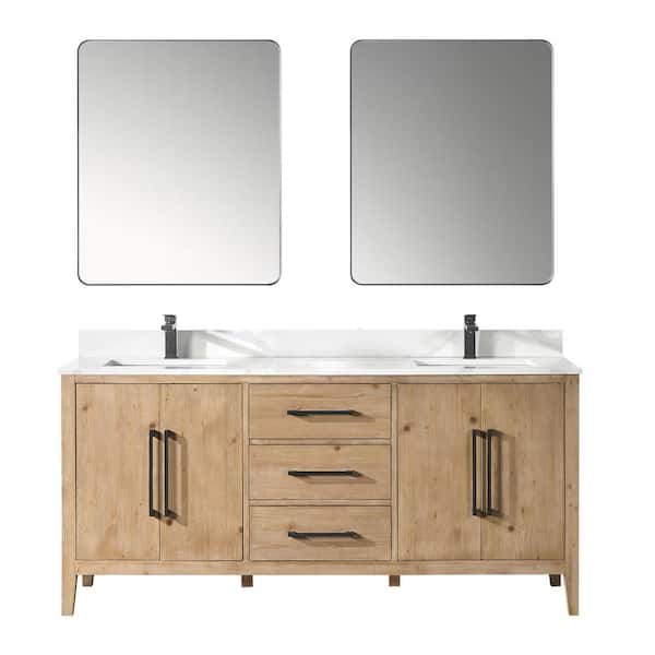 Altair Laurel 72 in. W x 22 in. D x 34 in. H Double Sink Bath Vanity in Weathered Fir with White Quartz Top and Mirror