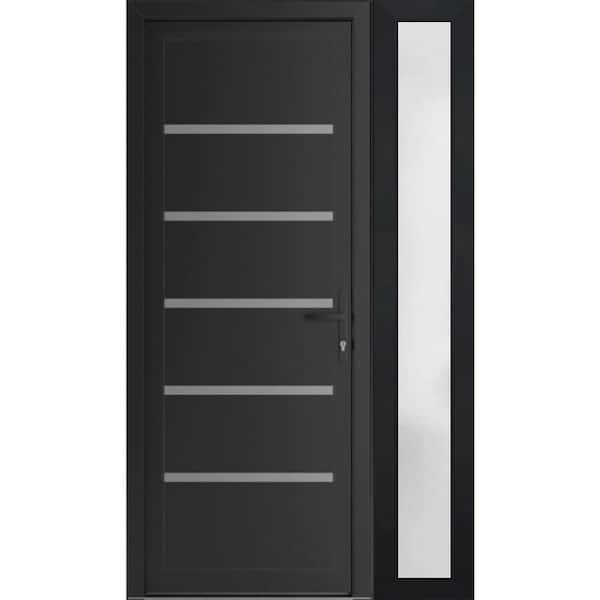 44 in. x 80 in. Left-hand/Inswing Frosted Glass Matte Black Steel Prehung Front Door with Hardware