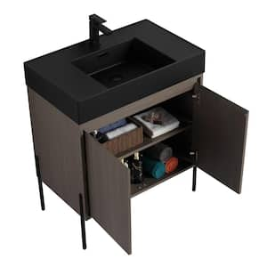 Crownpoint 30 in. Freestanding Single Gray Oak Bathroom Vanity with Black Acrylic Sink Top Unassembled