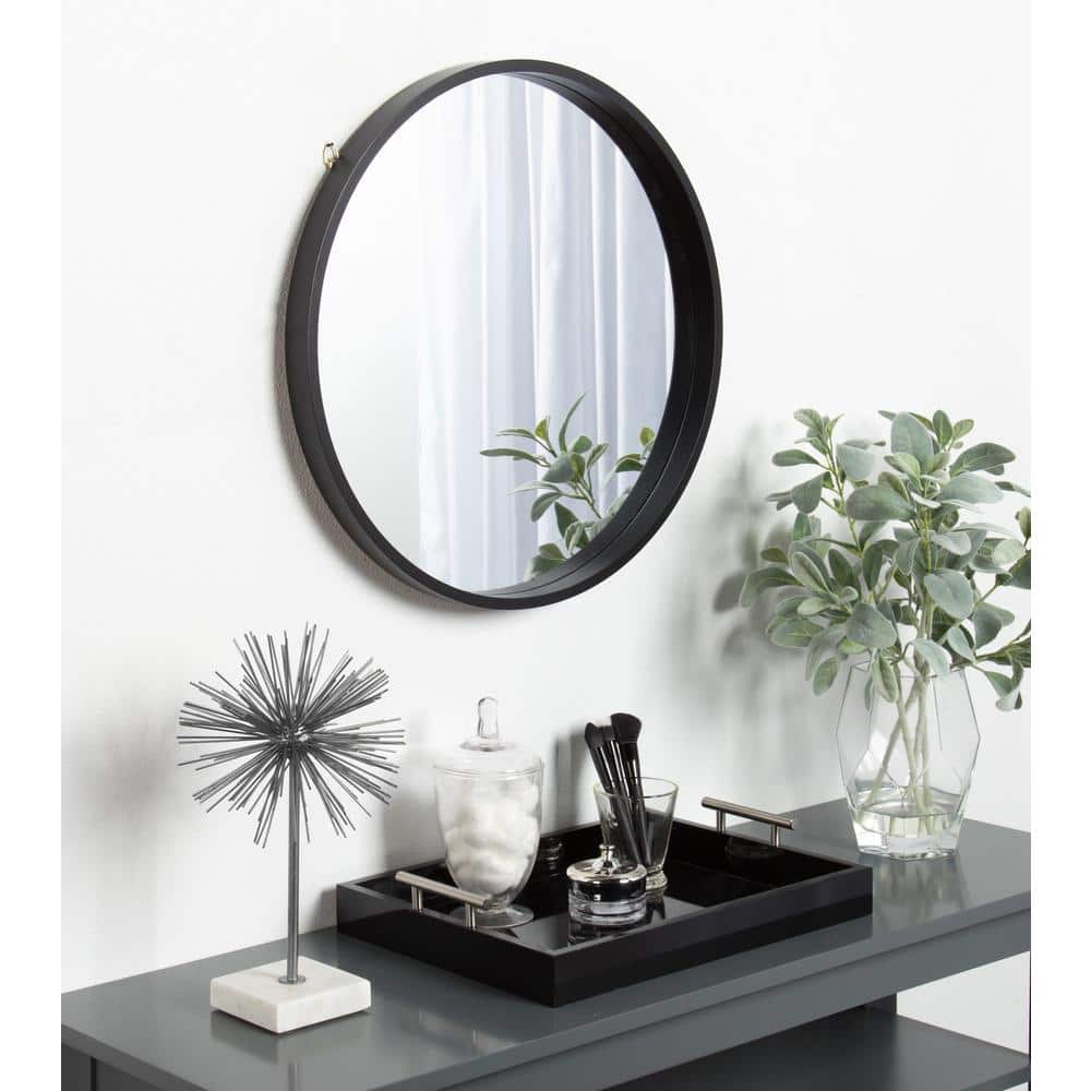22" Round Black Wood Accent Wall Mirror