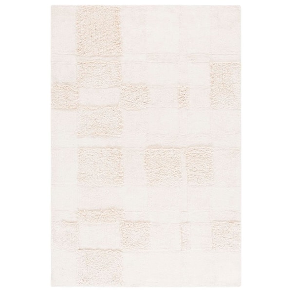 SAFAVIEH Easy Care Ivory 3 ft. x 5 ft. Machine Washable High-Low Solid Checkered Area Rug
