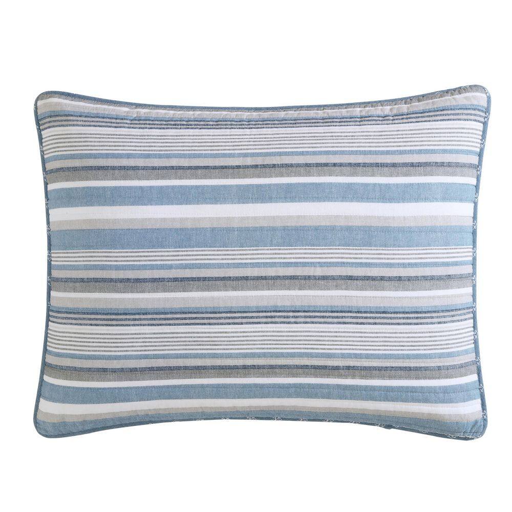 Chambray Blue Cotton Twin Reversible Quilt Set