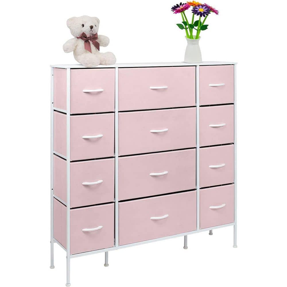 Playful Pink 12-Drawer Nursery Dresser with Easy Levelers